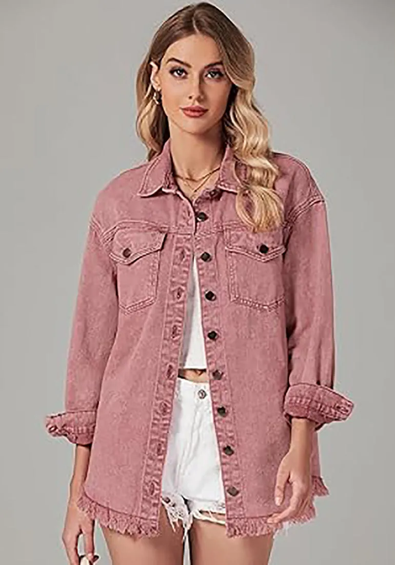 Faded Rose Button-Up Oversized Women's Denim Shacket