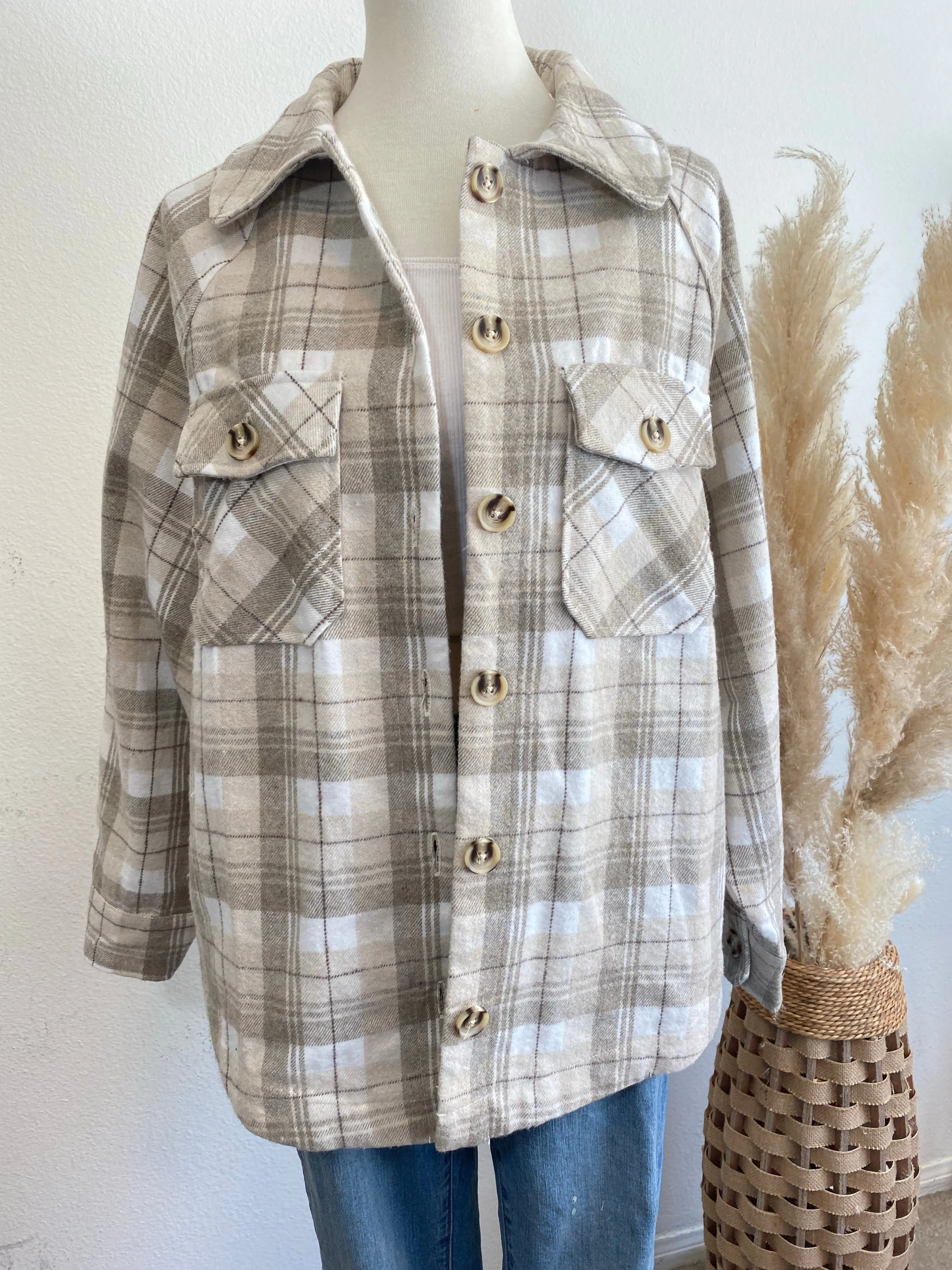 Fall Favorite Plaid checked Collard Button Down Shacket