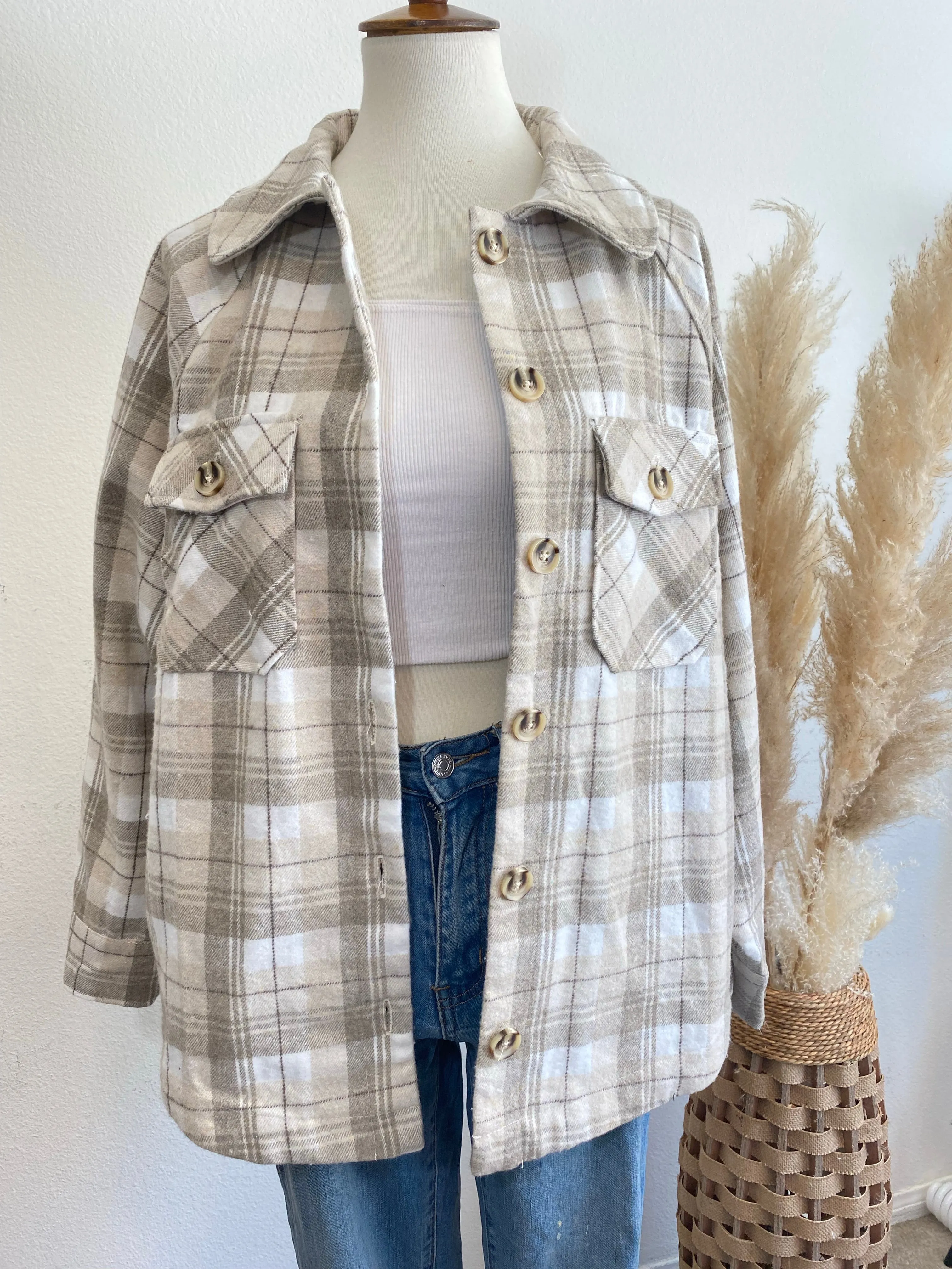 Fall Favorite Plaid checked Collard Button Down Shacket