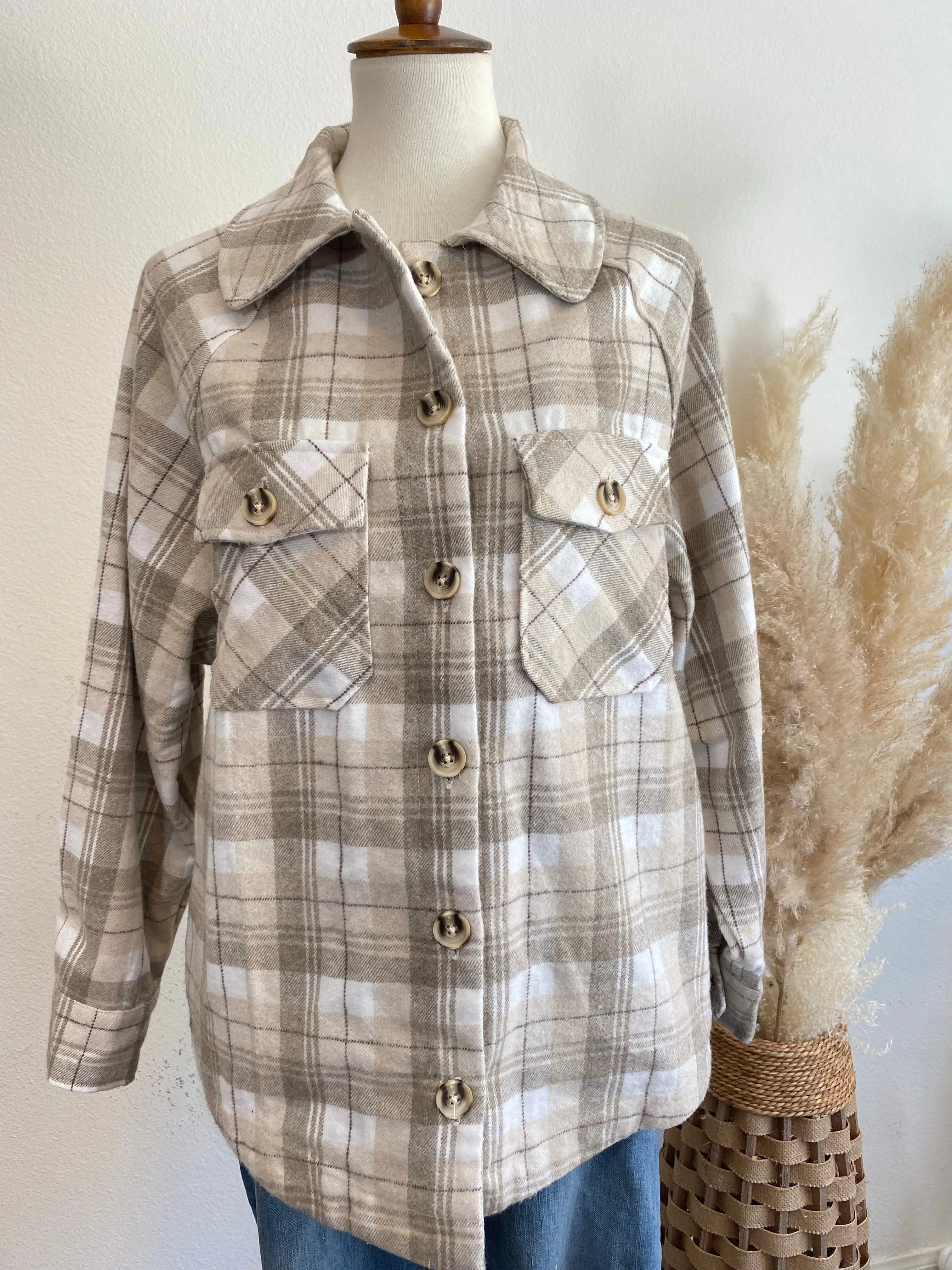 Fall Favorite Plaid checked Collard Button Down Shacket