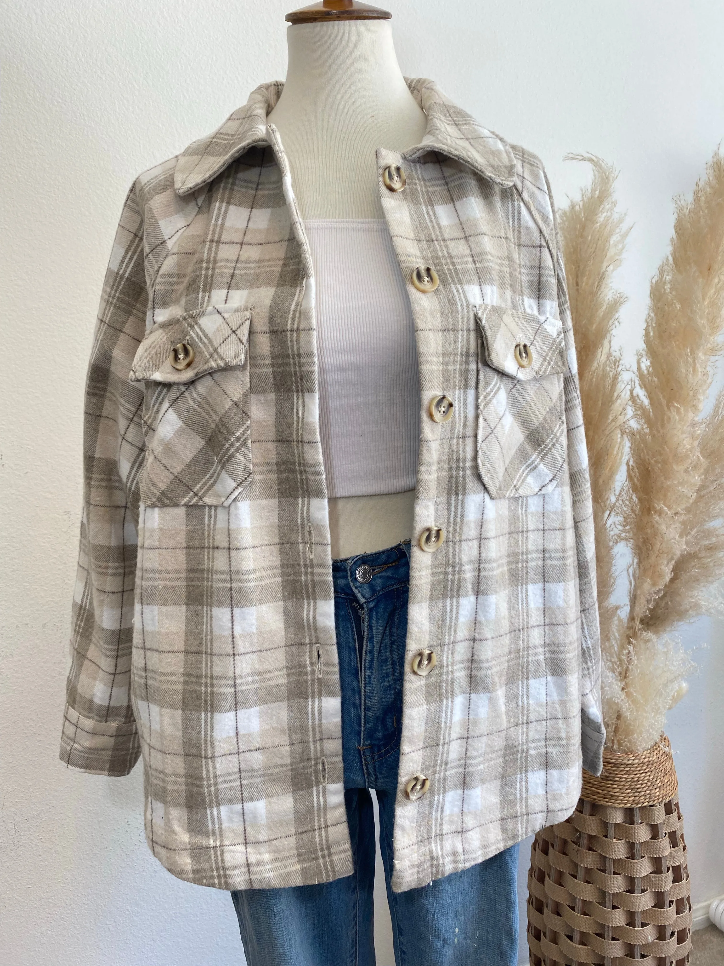 Fall Favorite Plaid checked Collard Button Down Shacket