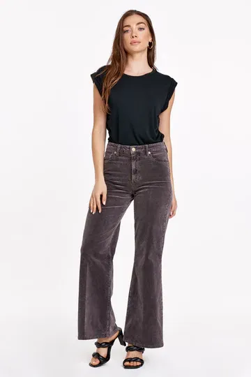 Fiona Cord High Rise Wide Leg Espresso