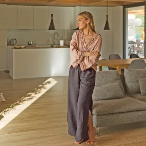 Flared linen pants lead grey - Muriel