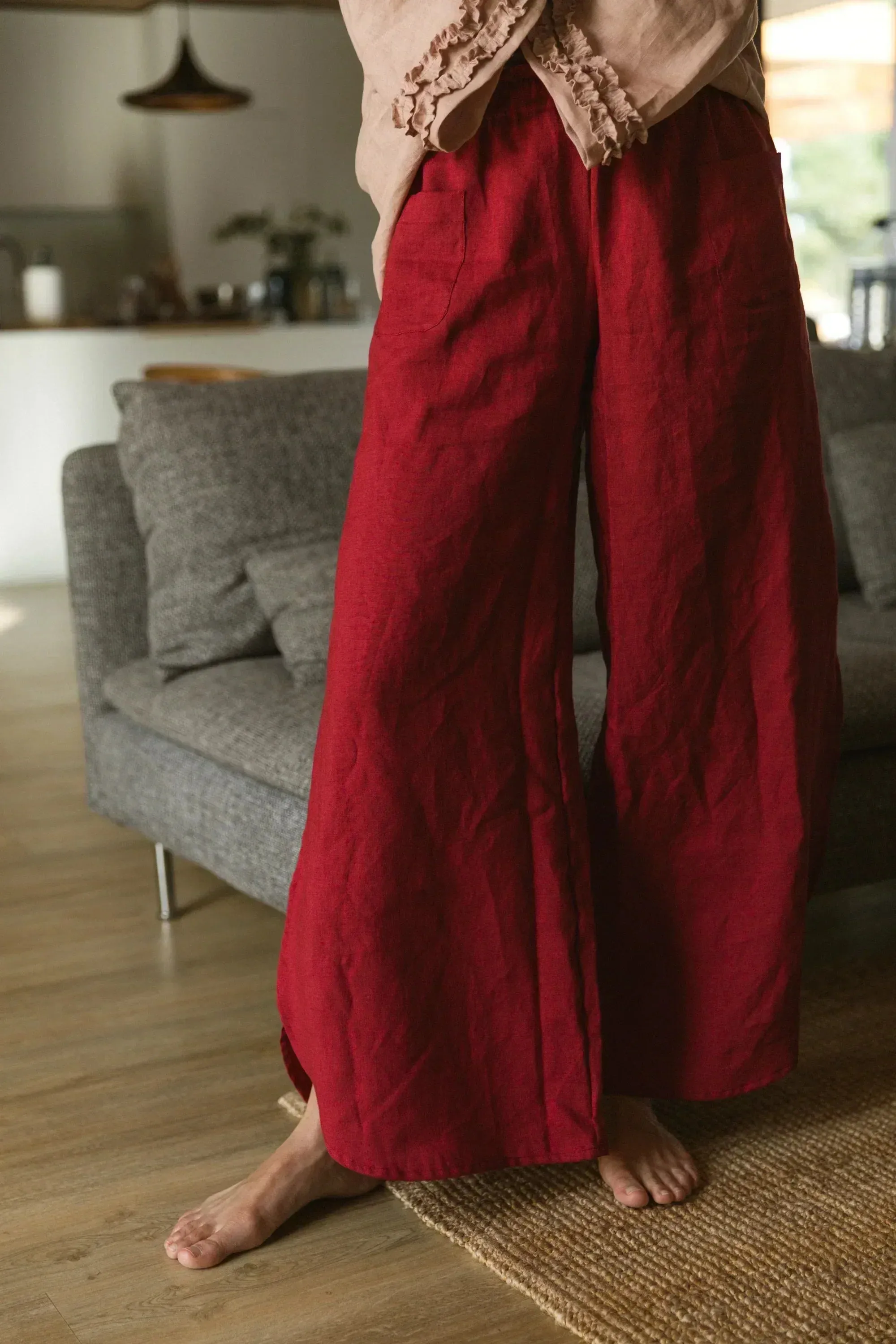 Flared linen pants lead grey - Muriel