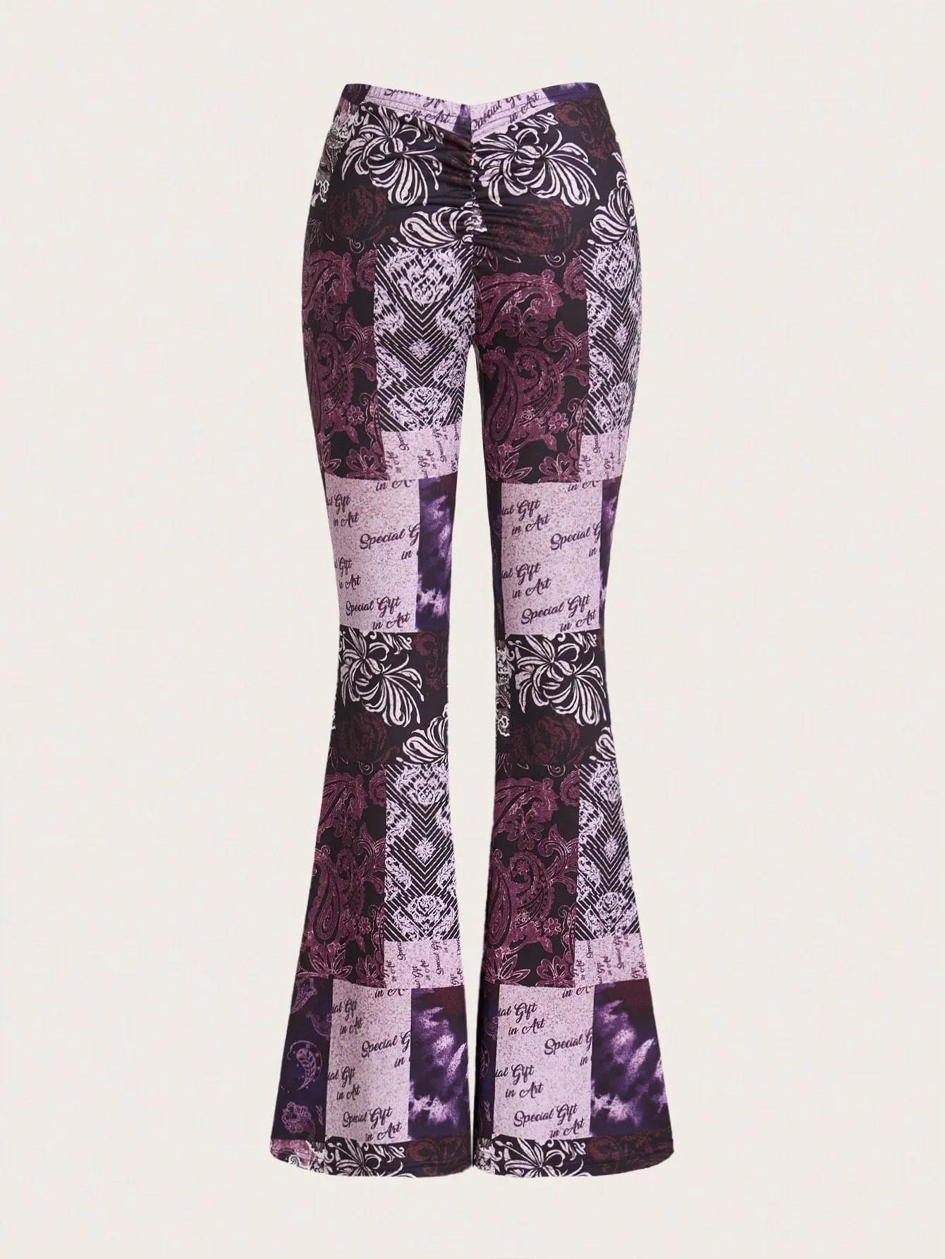 Floral & Letter Print Low-Rise Flared Pants SS24