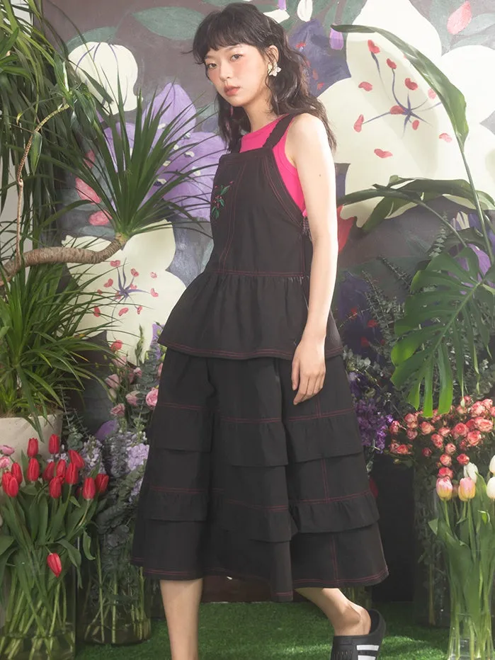 Flower Embroidery Strap Cake Skirt