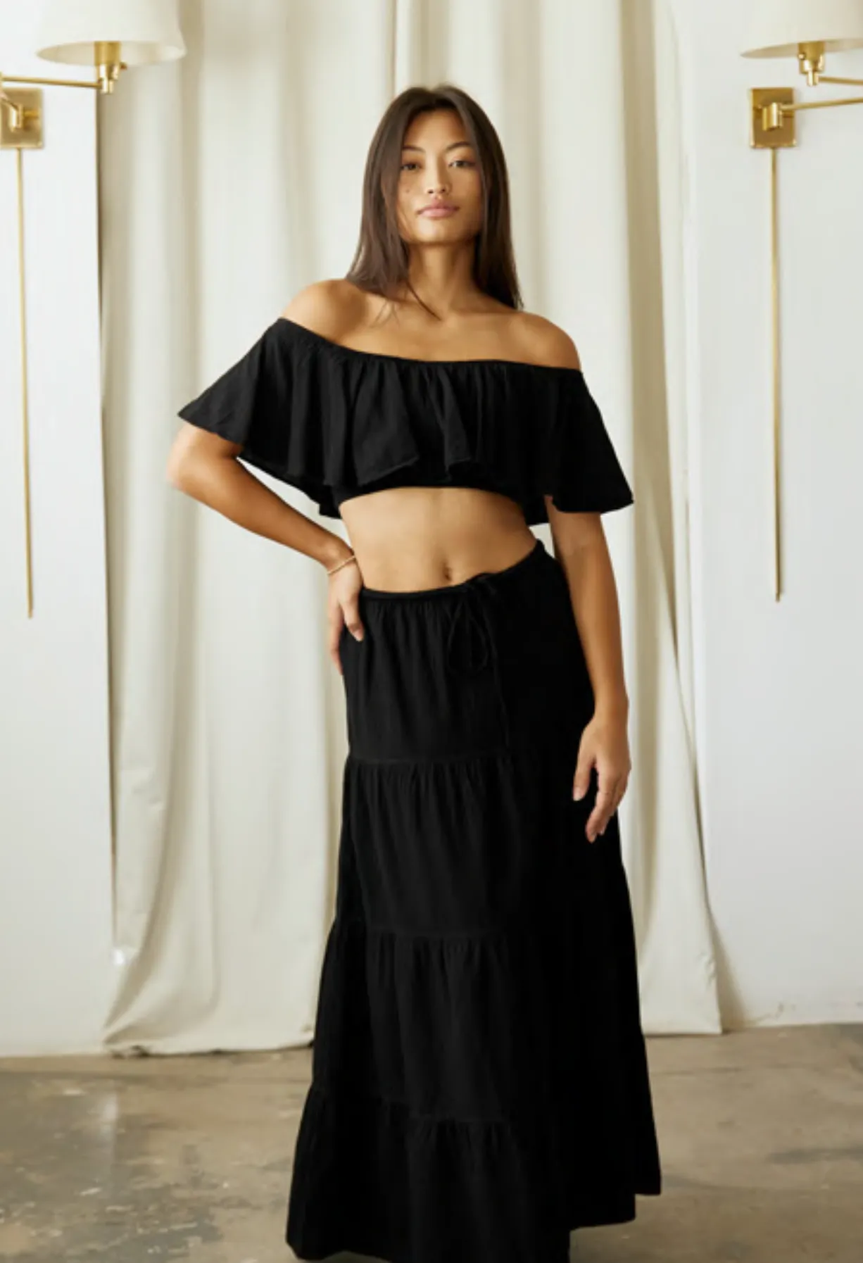 Flowy Long Drawstring Skirt