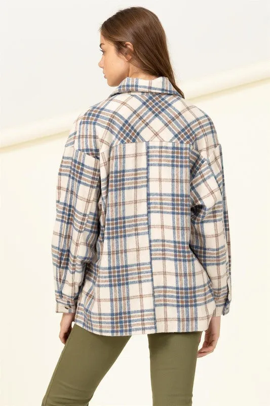 For Myself Checkered Print Button-Front Top - BLUE & BROWN