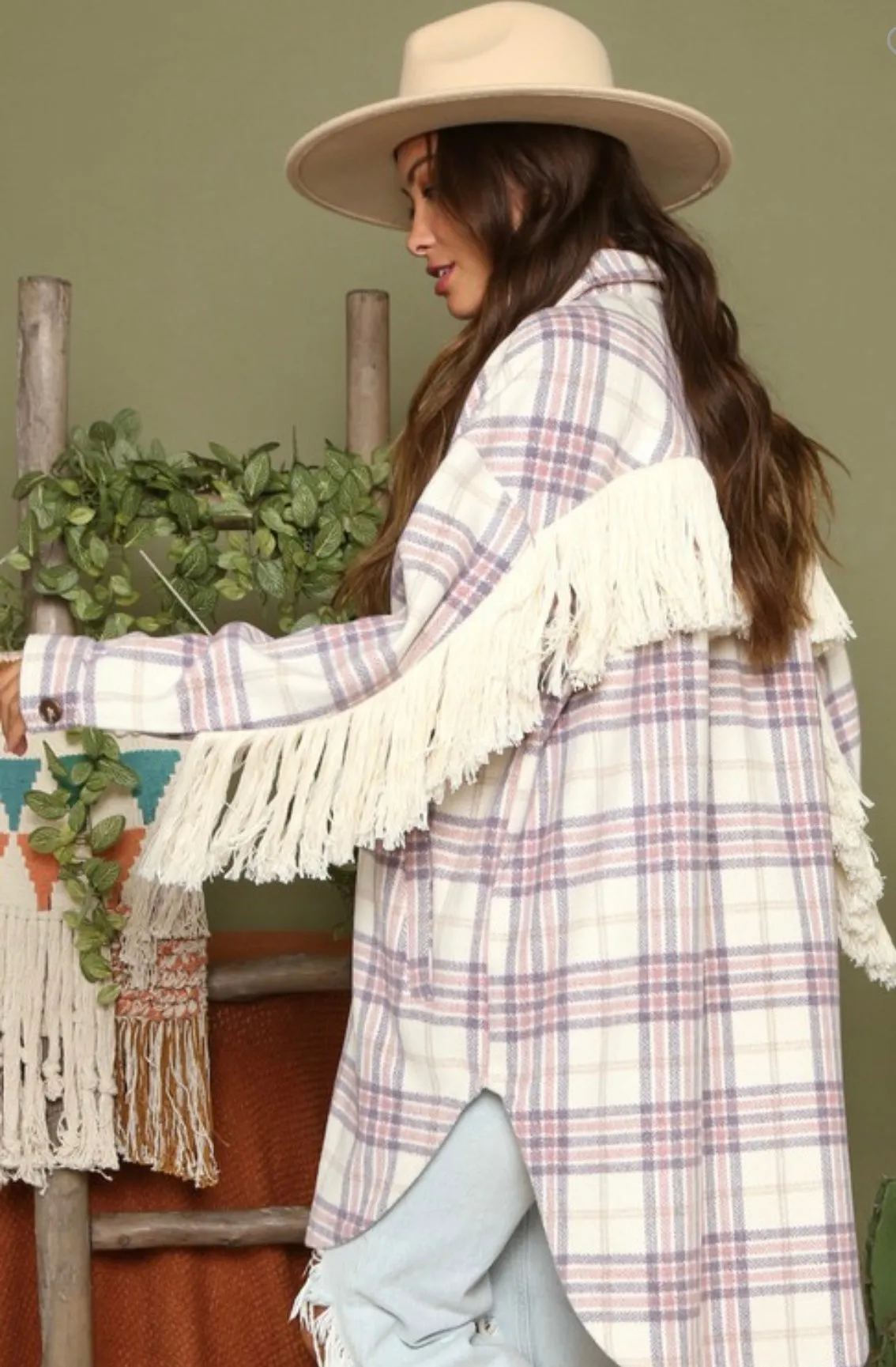 Fringe Oversized Plaid Flannel Shacket