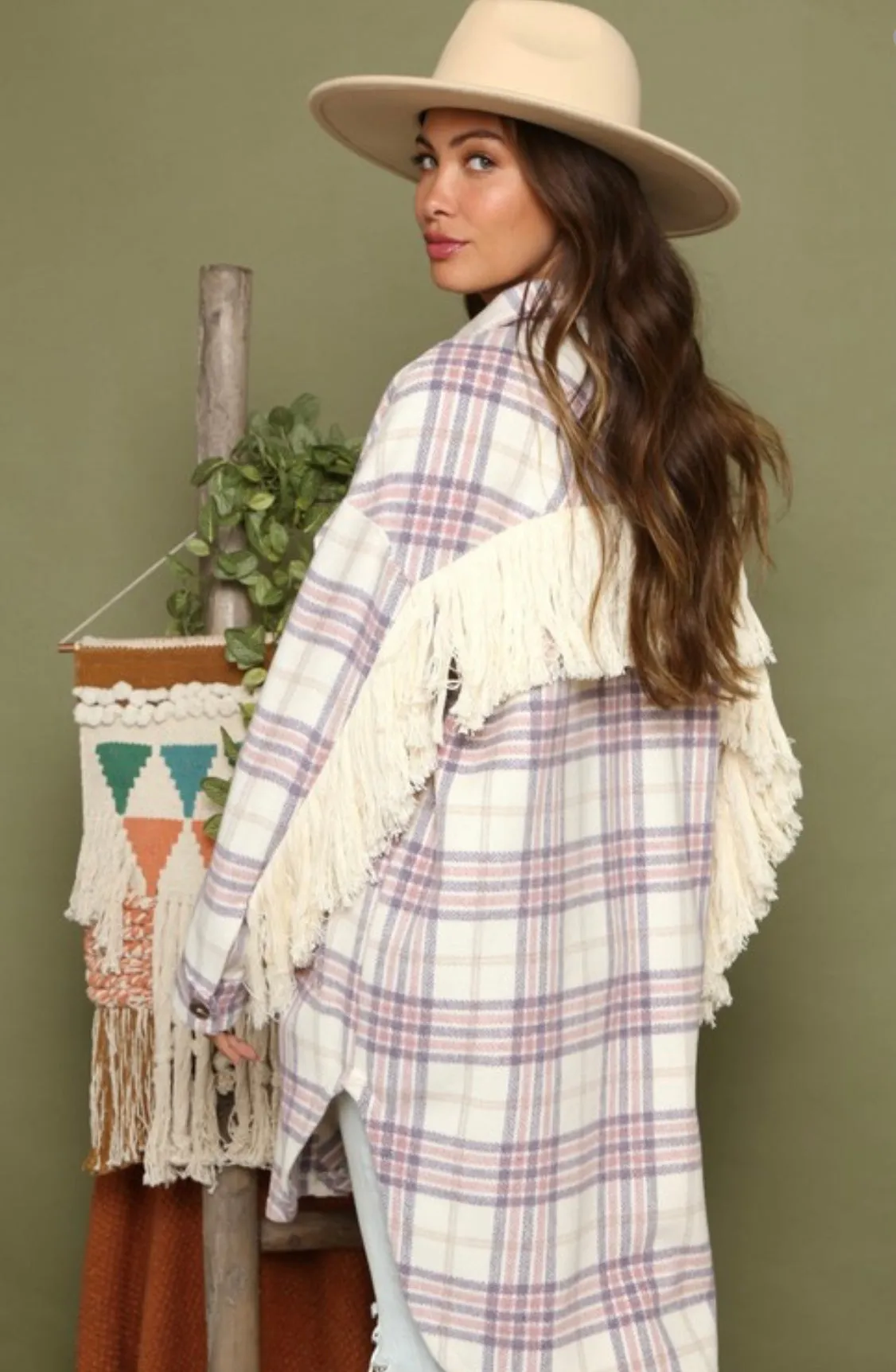 Fringe Oversized Plaid Flannel Shacket