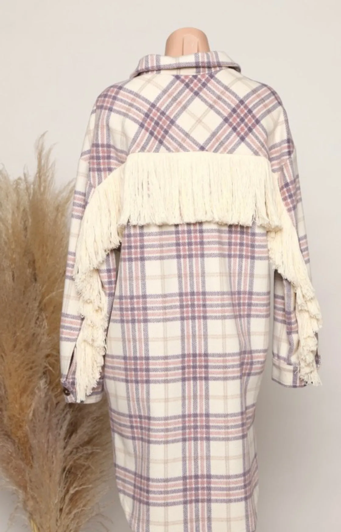 Fringe Oversized Plaid Flannel Shacket