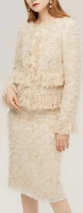 Fringed Tweed Jacket and Skirt Set
