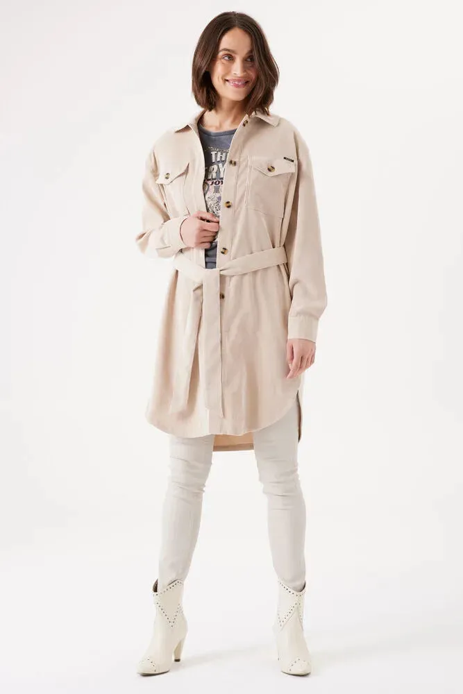 GARCIA WOMEN'S BELTED CORDUROY SHACKET -DOESKIN