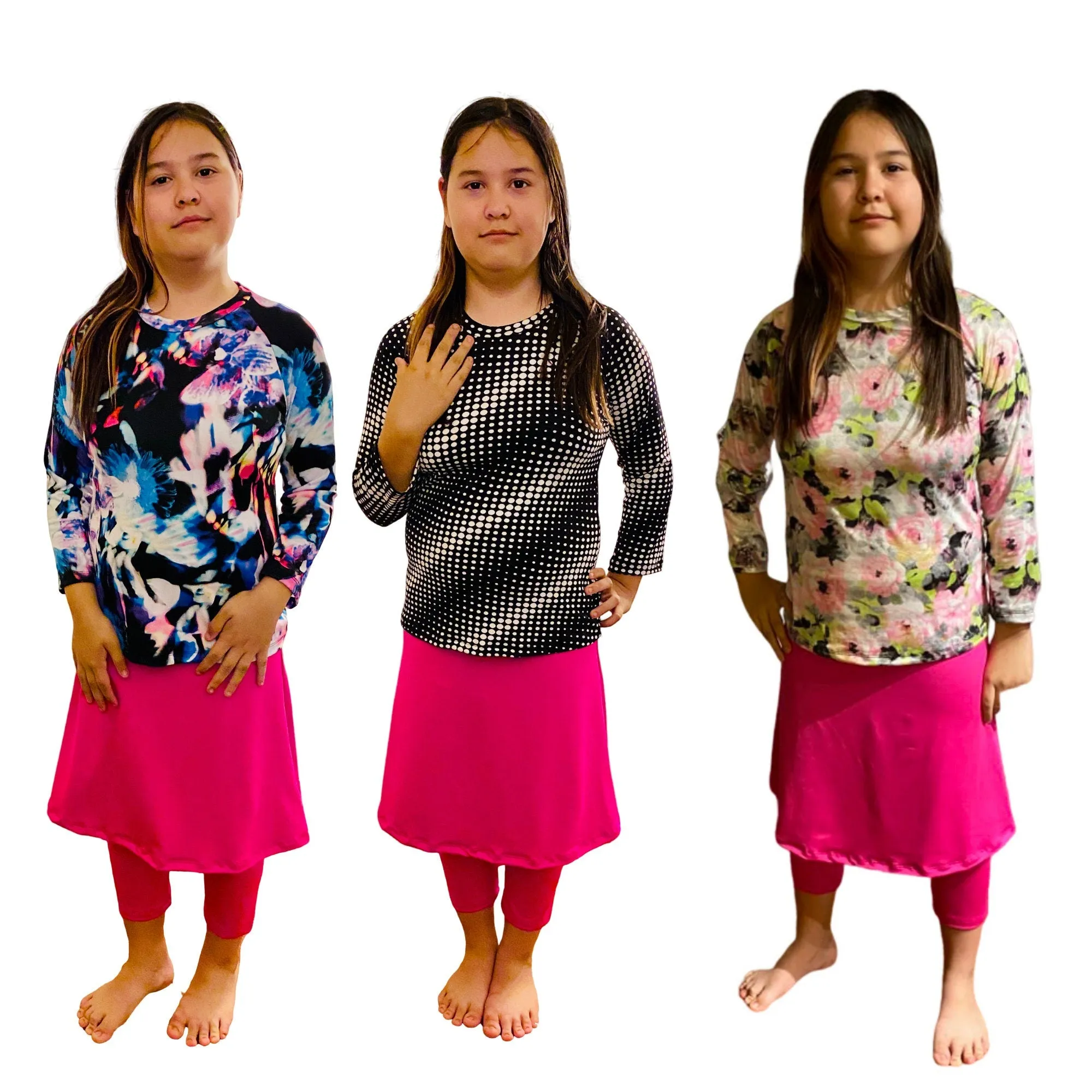 Girls Hot Pink gym clothes, rash guard, swim skirt with leggings, Tzniut Swimsuit, Islamic Girls Burkini, activewear for girls, Sz S-XXL