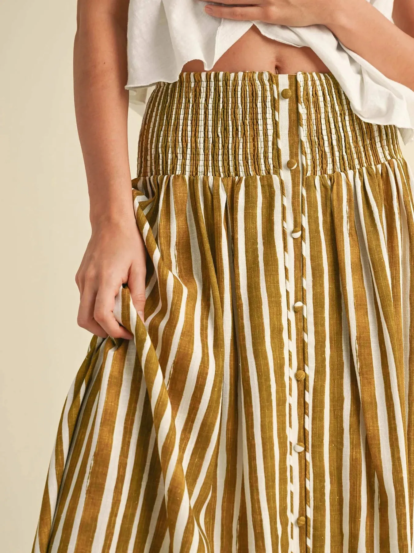 Golden Stripes High Waist Midi Skirt