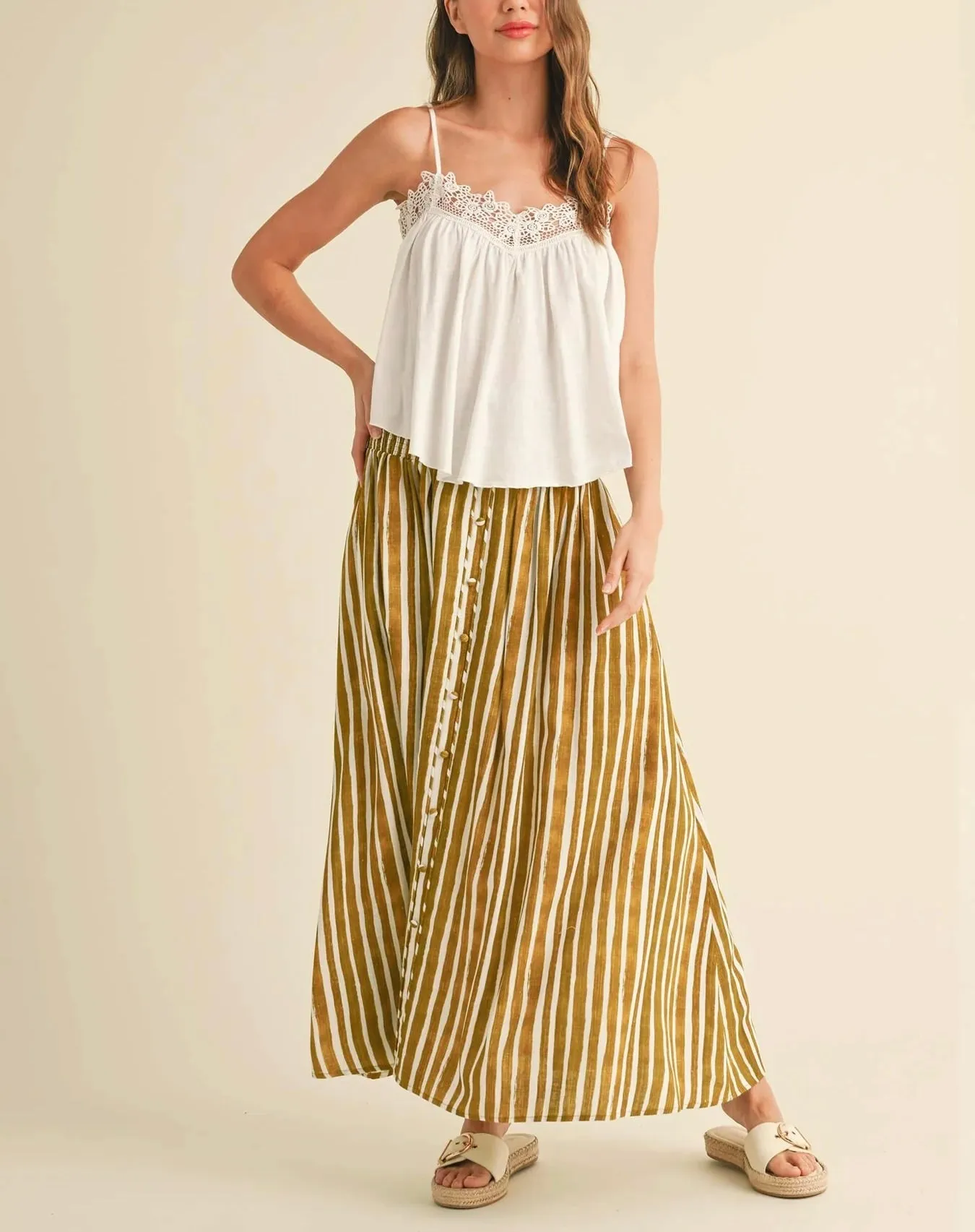 Golden Stripes High Waist Midi Skirt