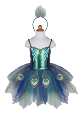 GREAT PRETENDERS - DRESS UP: PRETTY PEACOCK DRESS & HEADBAND - 5-6YRS