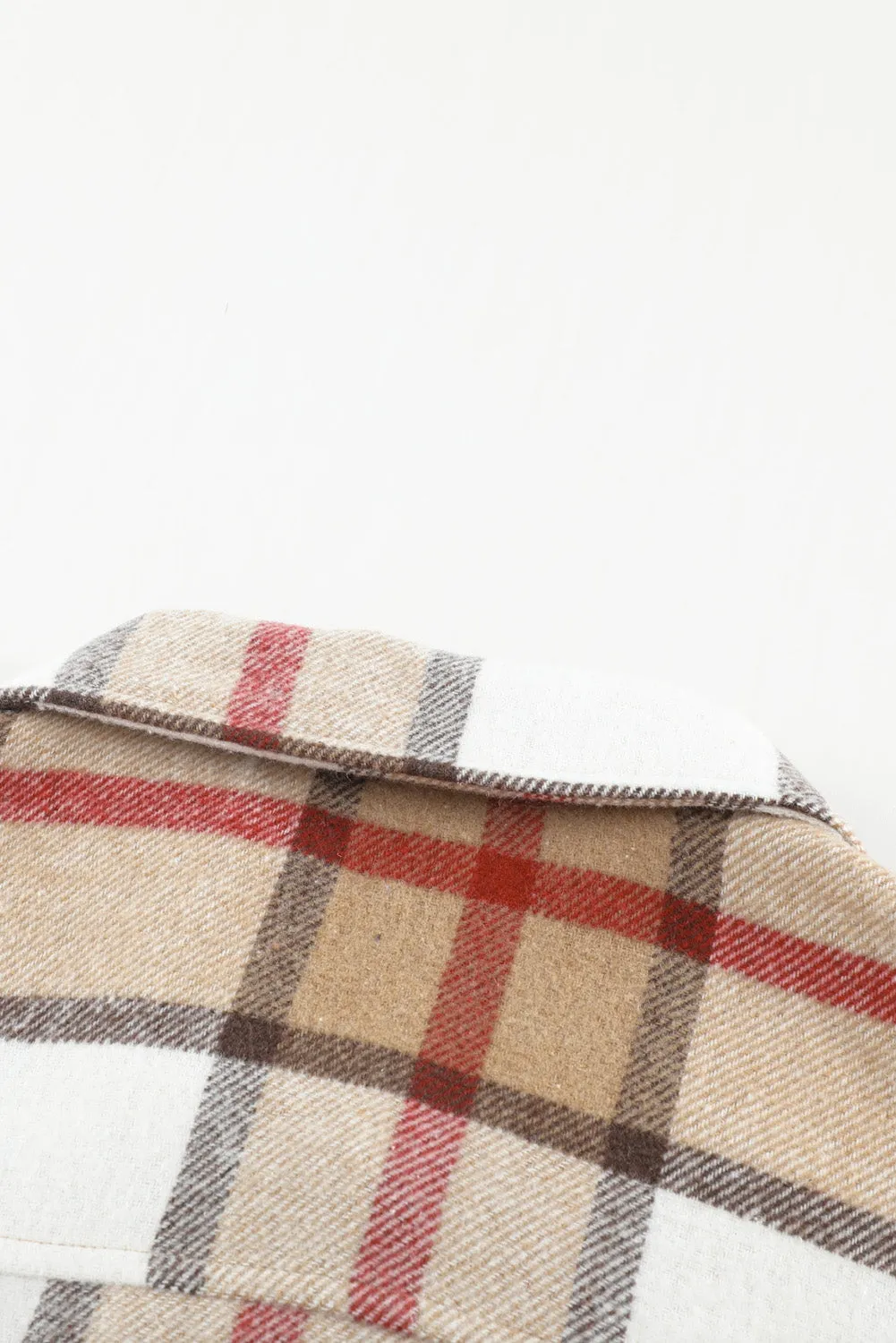 Green Plaid Print Buttoned Shirt Coat with Pocket