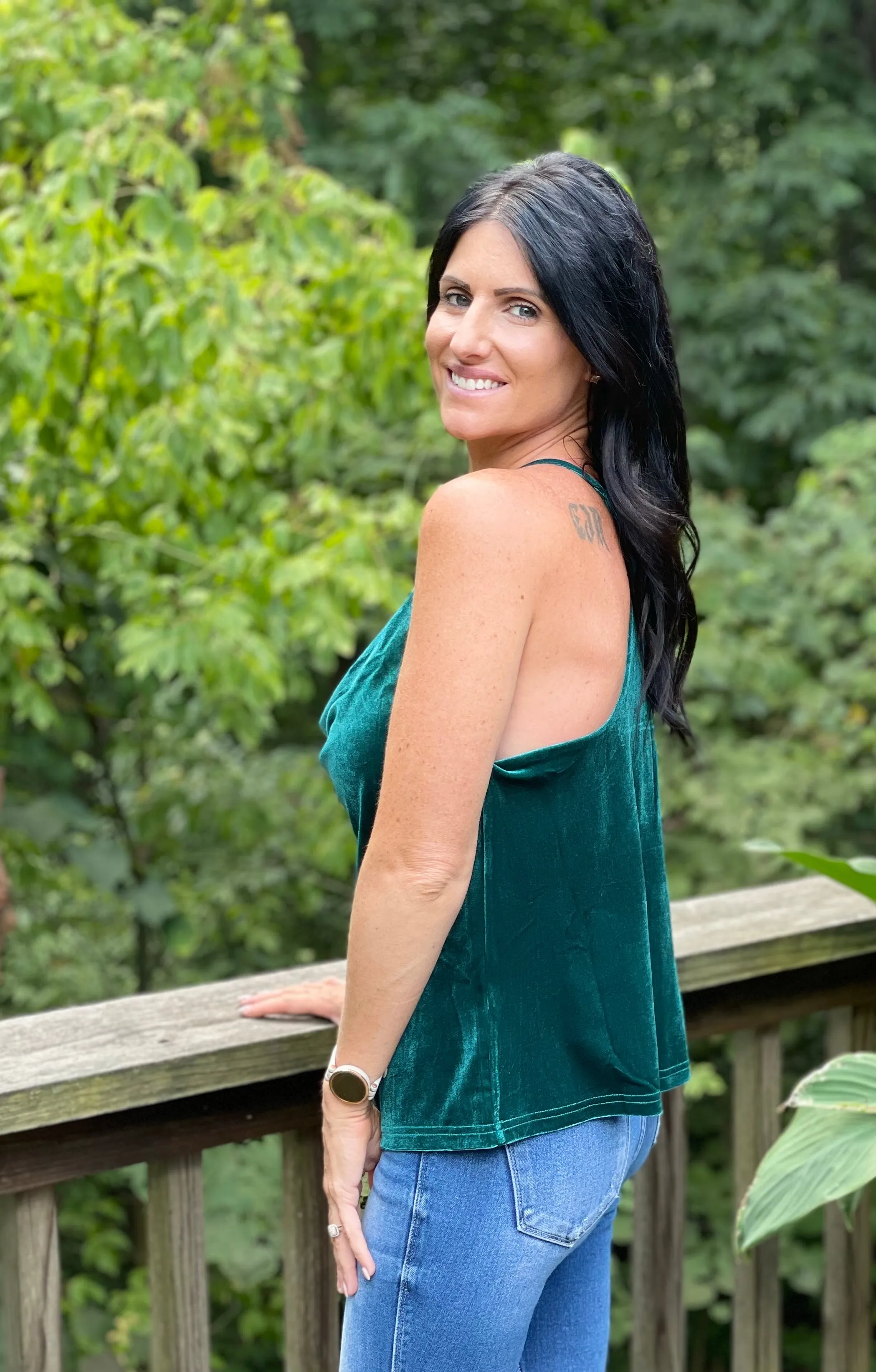 Green velvet tank