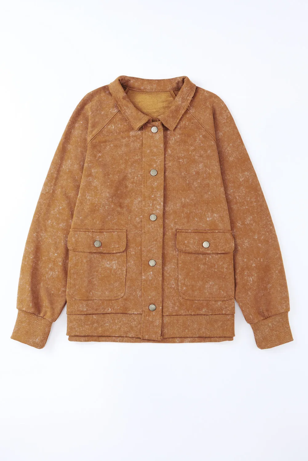 Grey Vintage Washed Flap Pocket Button Shacket