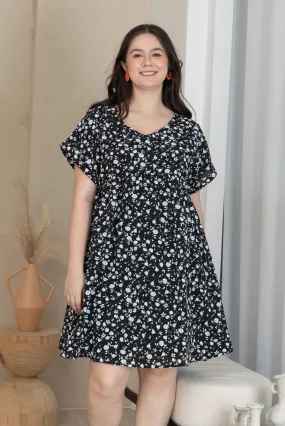 Hannah Babydoll Dress In Black Floral
