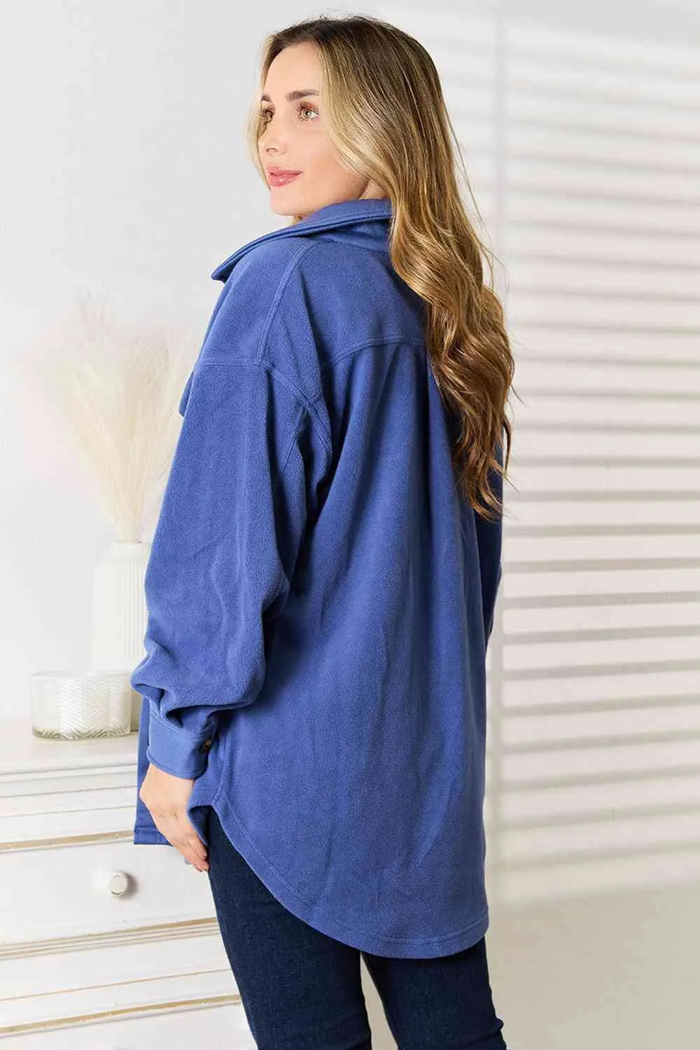 Heimish Dusty Blue Button Down Woven Shacket