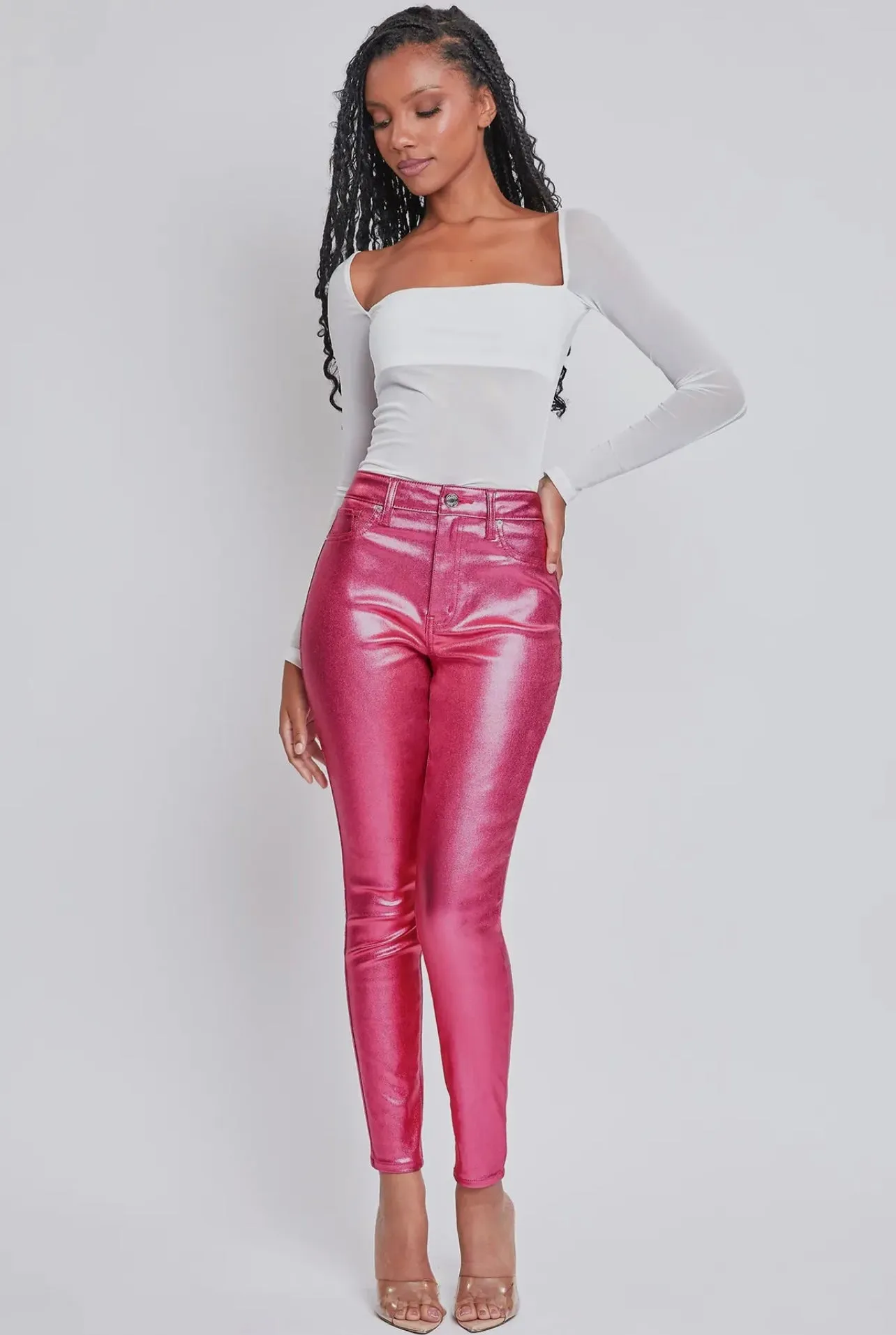 High Rise Hyperstretch Metallic Skinny