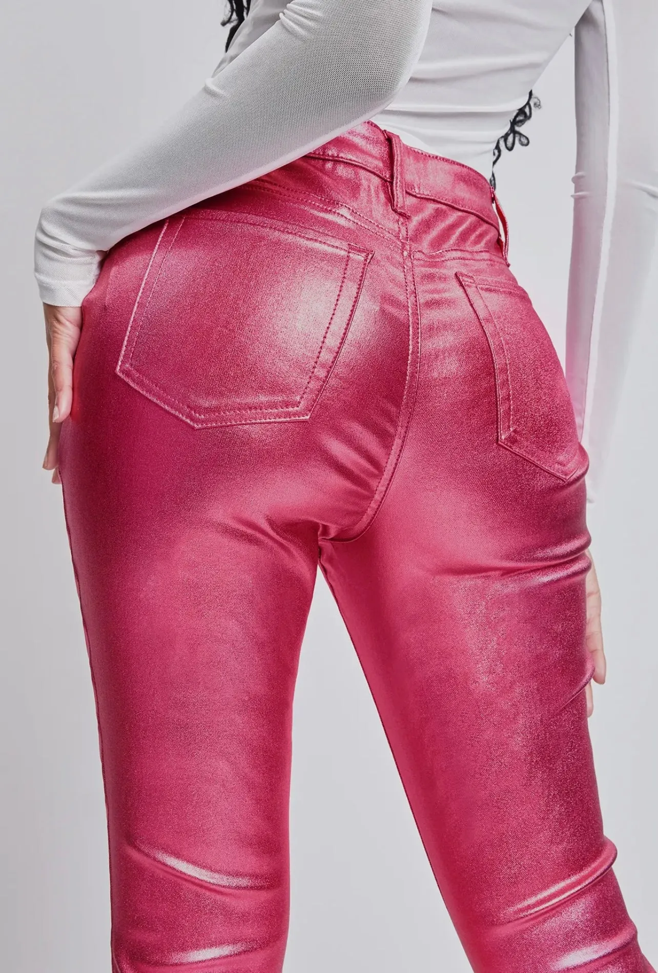 High Rise Hyperstretch Metallic Skinny