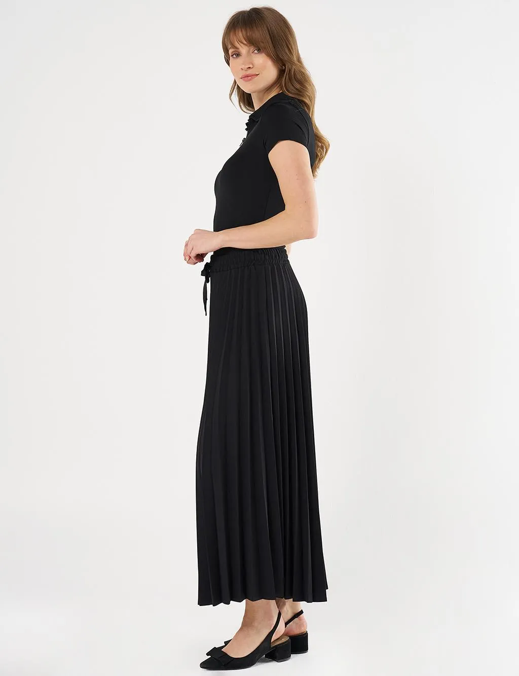 High Waist Pleated Skirt Black
