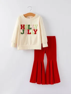Holly Jolly Christmas Top   Velvet Flared Pants Set