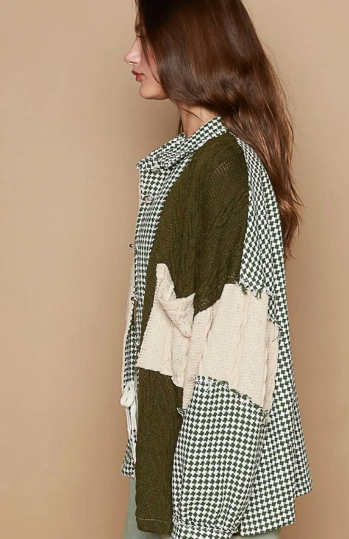 Houndstooth Sweater Paneled Shacket