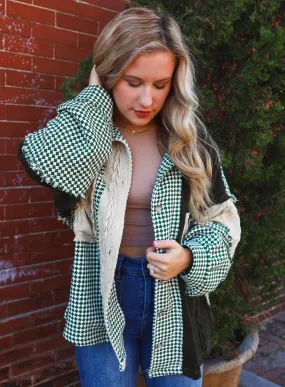 Houndstooth Sweater Paneled Shacket