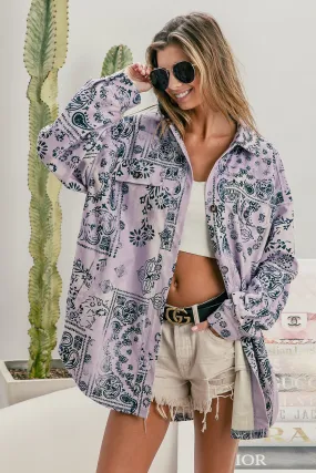 IP4500-58 | OVERSIZED PAISLEY PRINT SHACKET WITH FRONT POCKETS