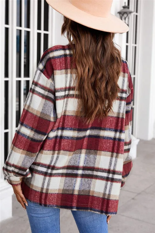 Khloe Plaid Button Down Shacket - Red