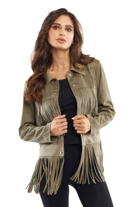 Light Green Vegan Suede Fringed Jacket