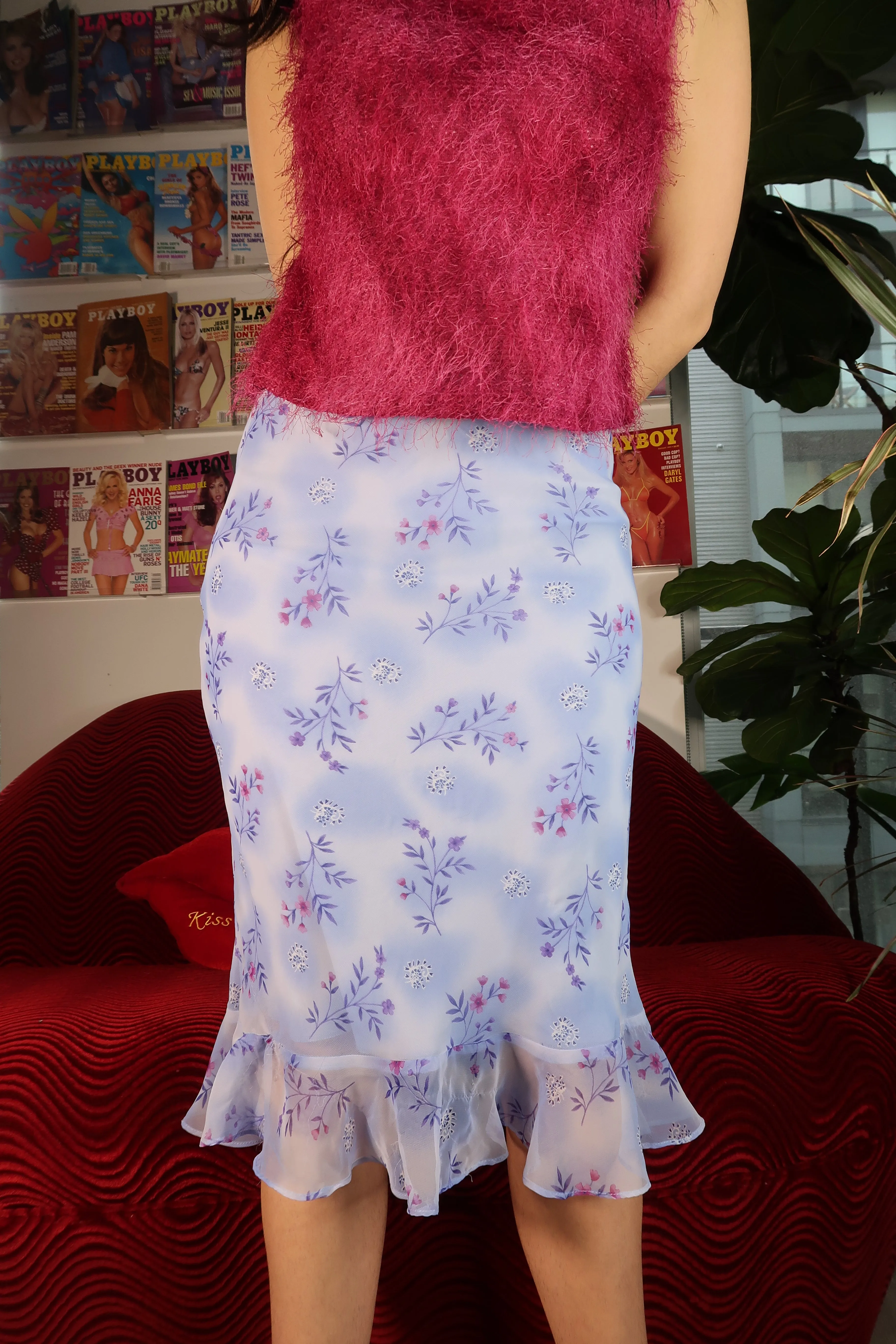 Light Purple Flower Printed Mermaid Skirt