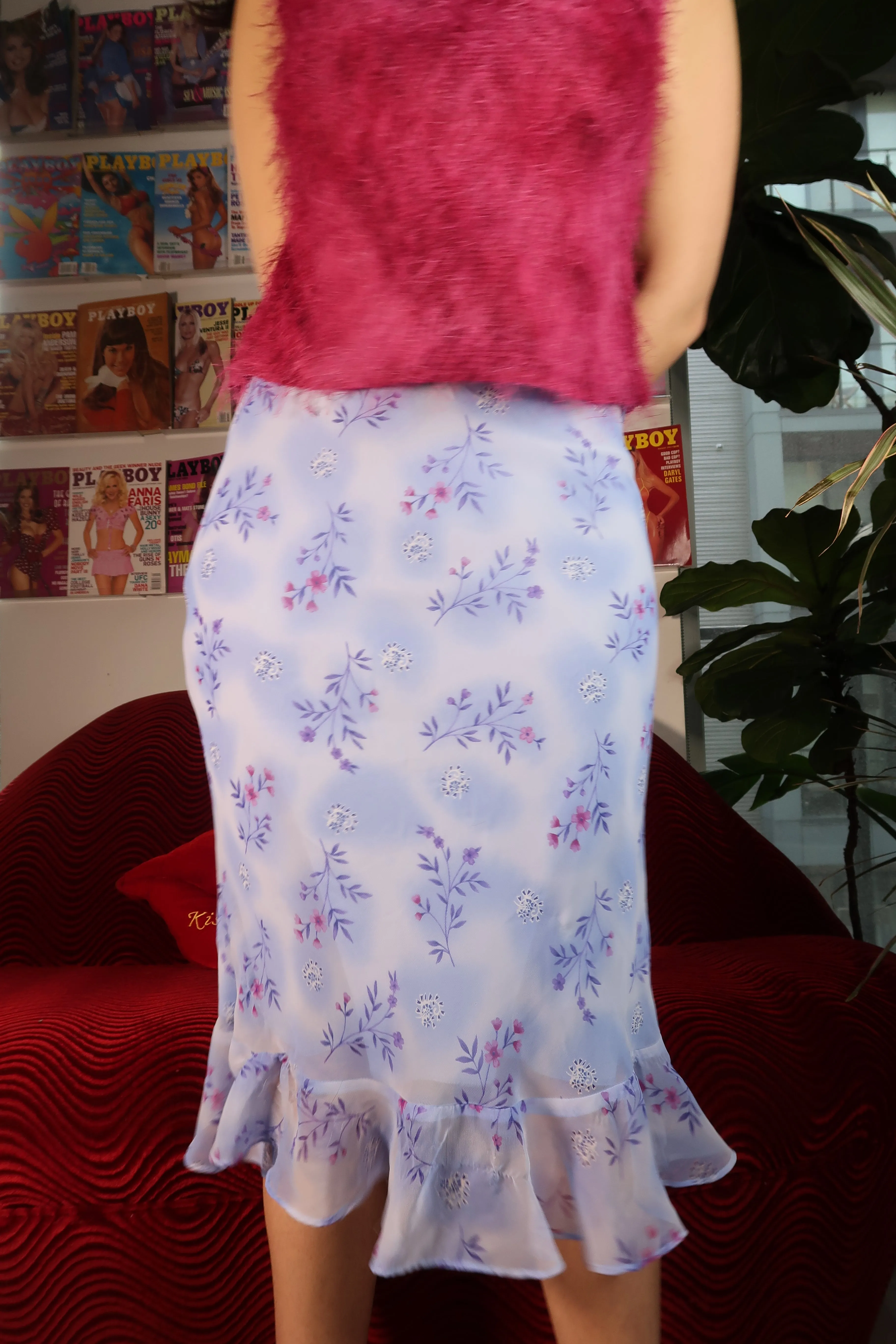 Light Purple Flower Printed Mermaid Skirt