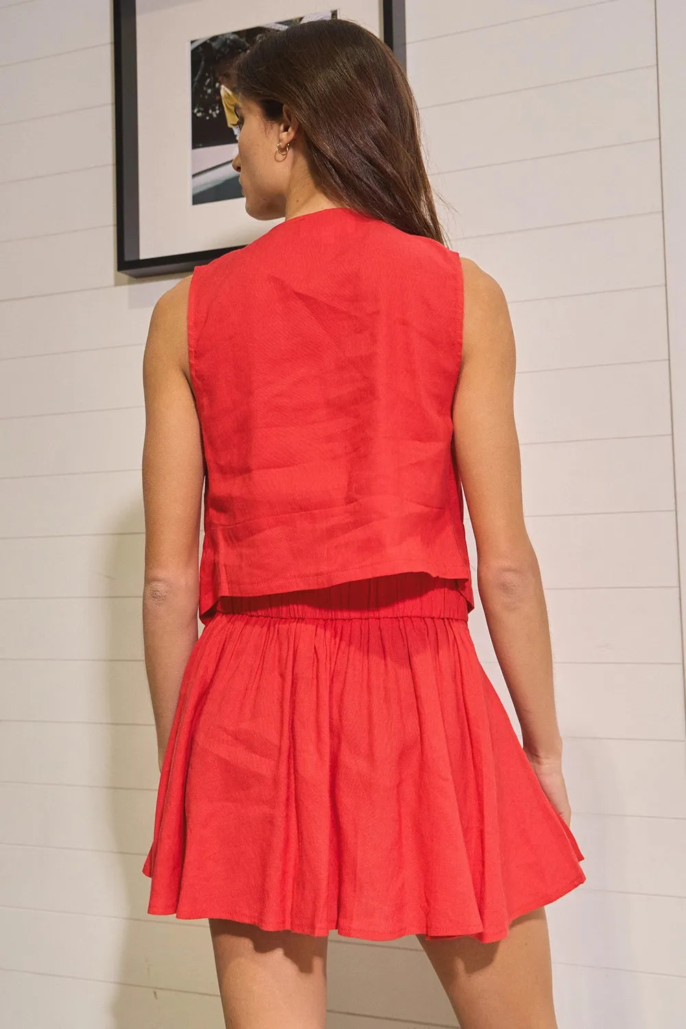 Linen Pleated Skirt Set