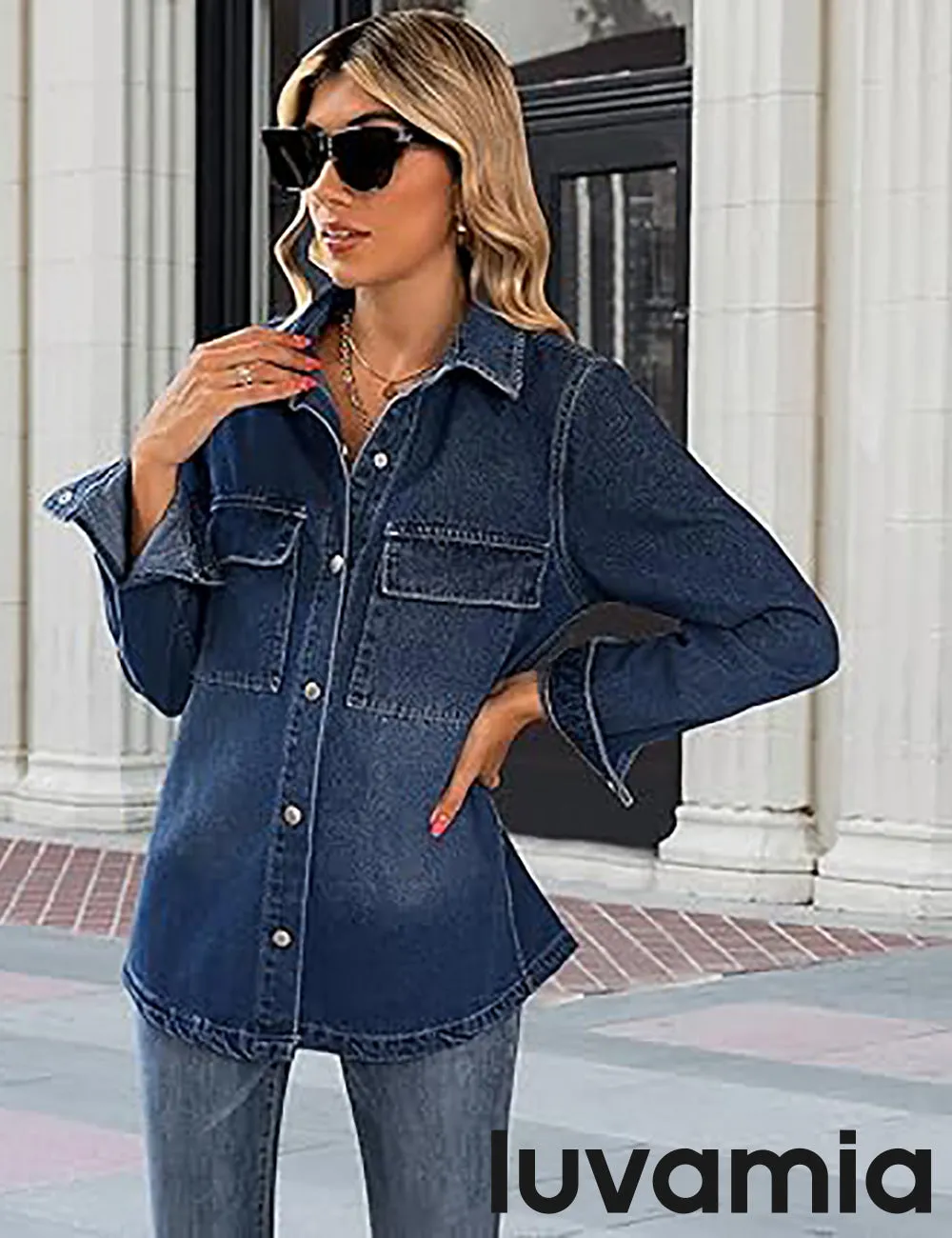 luvamia 2025 Jean Jackets for Women Fashion Oversized Button Down Denim Jacket Western Fall Shacket Jacket with Pockets