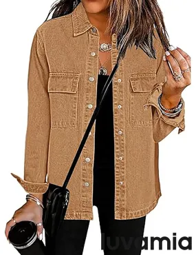 luvamia 2025 Jean Jackets for Women Fashion Oversized Button Down Denim Jacket Western Fall Shacket Jacket with Pockets