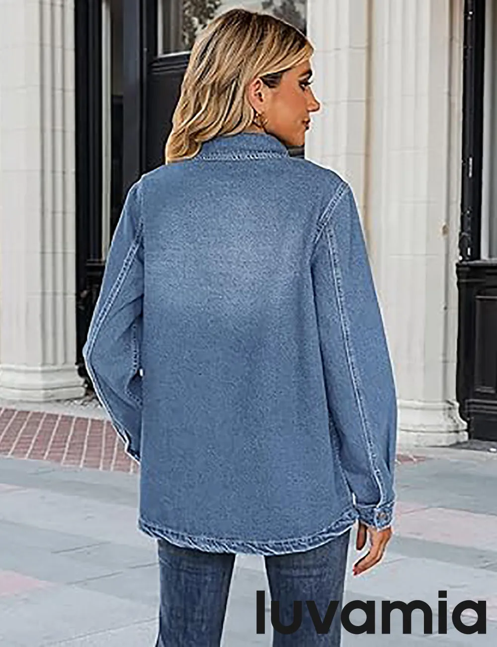 luvamia 2025 Jean Jackets for Women Fashion Oversized Button Down Denim Jacket Western Fall Shacket Jacket with Pockets
