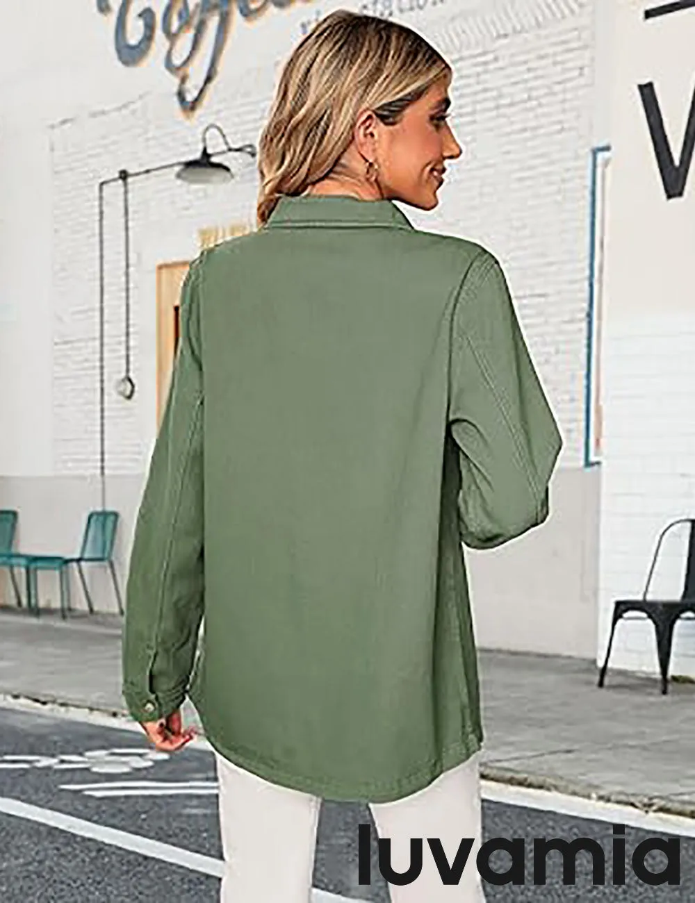 luvamia 2025 Jean Jackets for Women Fashion Oversized Button Down Denim Jacket Western Fall Shacket Jacket with Pockets