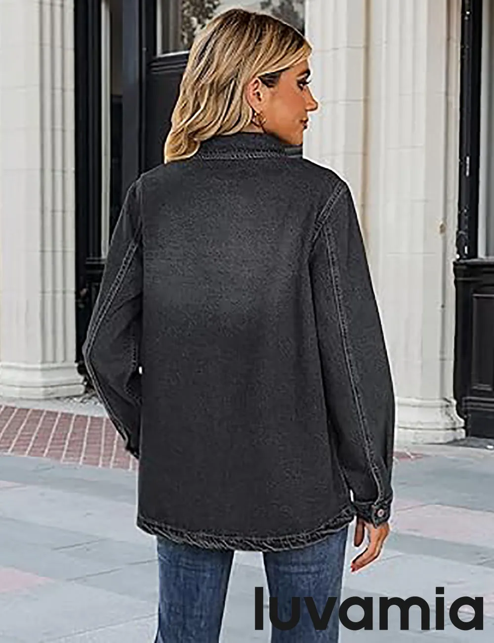 luvamia 2025 Jean Jackets for Women Fashion Oversized Button Down Denim Jacket Western Fall Shacket Jacket with Pockets
