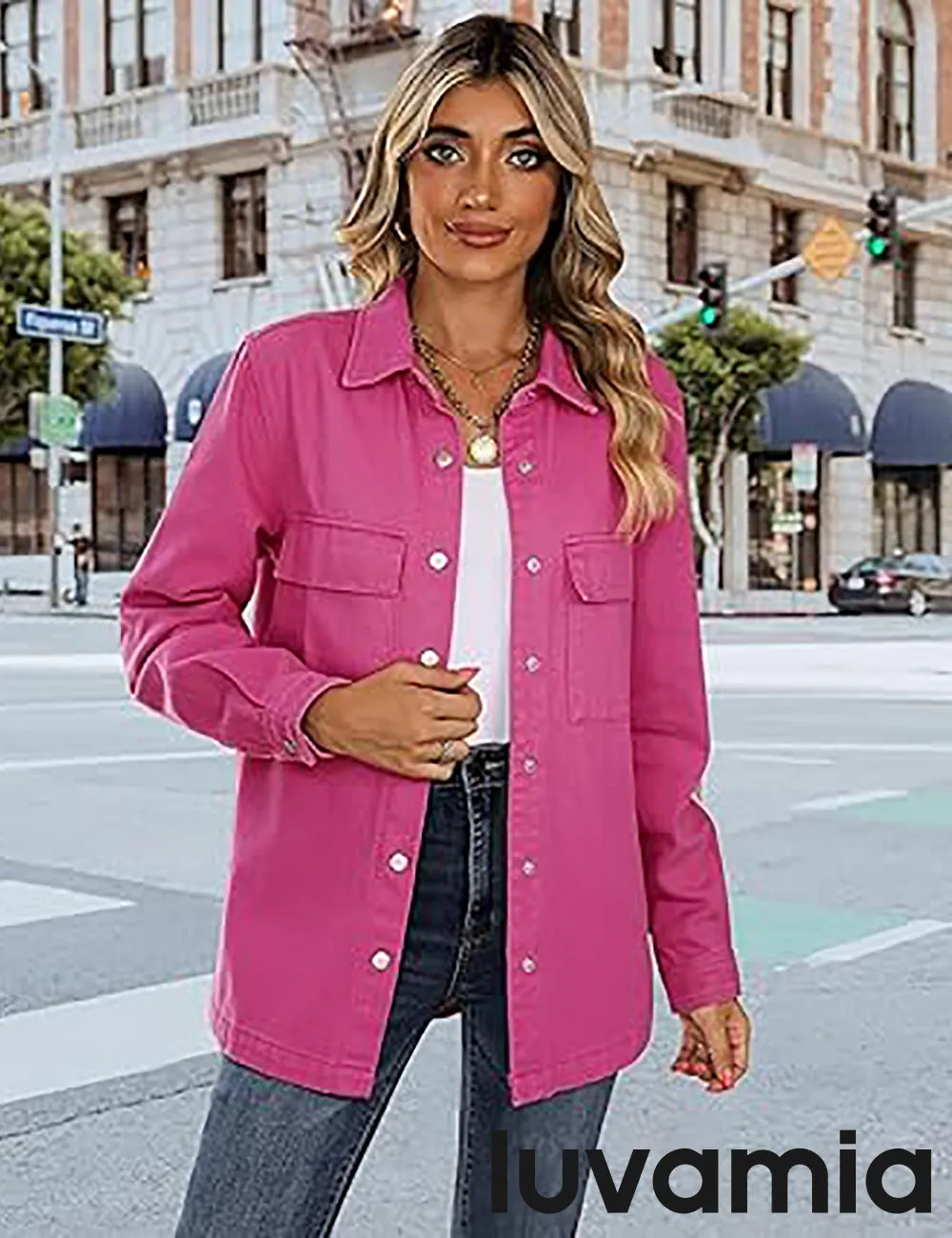 luvamia 2025 Jean Jackets for Women Fashion Oversized Button Down Denim Jacket Western Fall Shacket Jacket with Pockets
