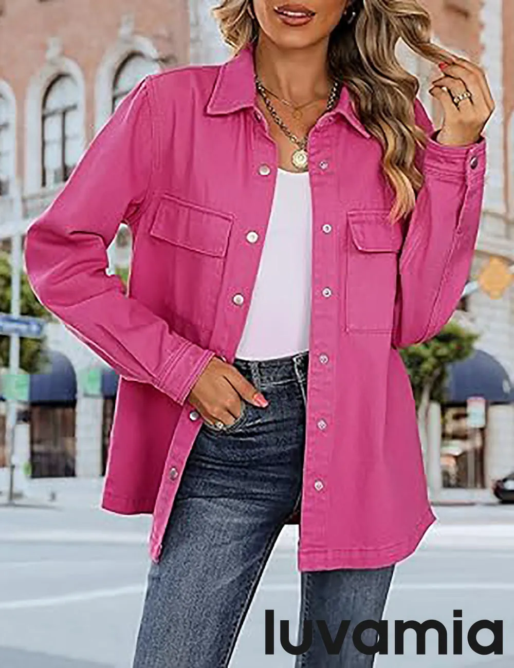 luvamia 2025 Jean Jackets for Women Fashion Oversized Button Down Denim Jacket Western Fall Shacket Jacket with Pockets