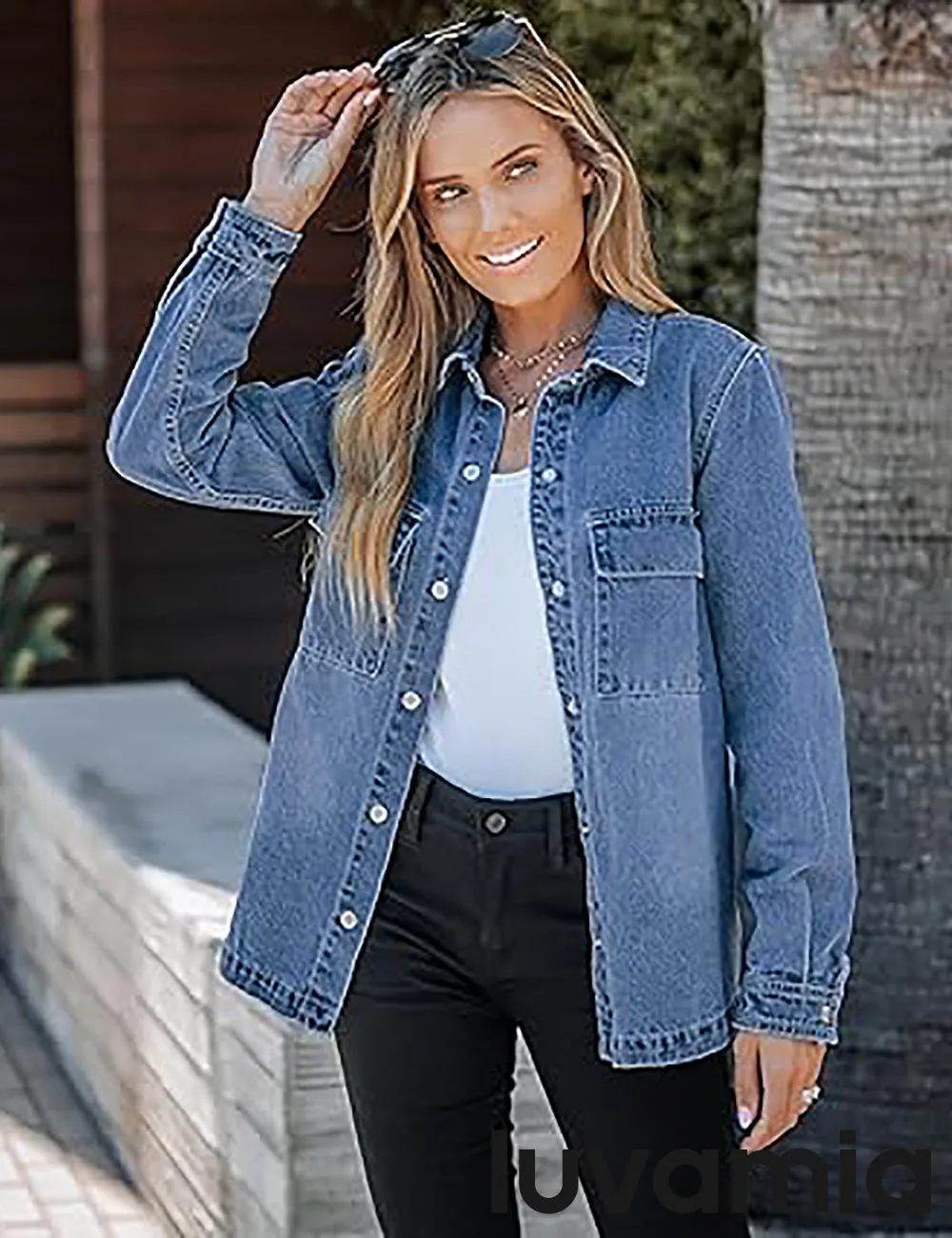 luvamia 2025 Jean Jackets for Women Fashion Oversized Button Down Denim Jacket Western Fall Shacket Jacket with Pockets