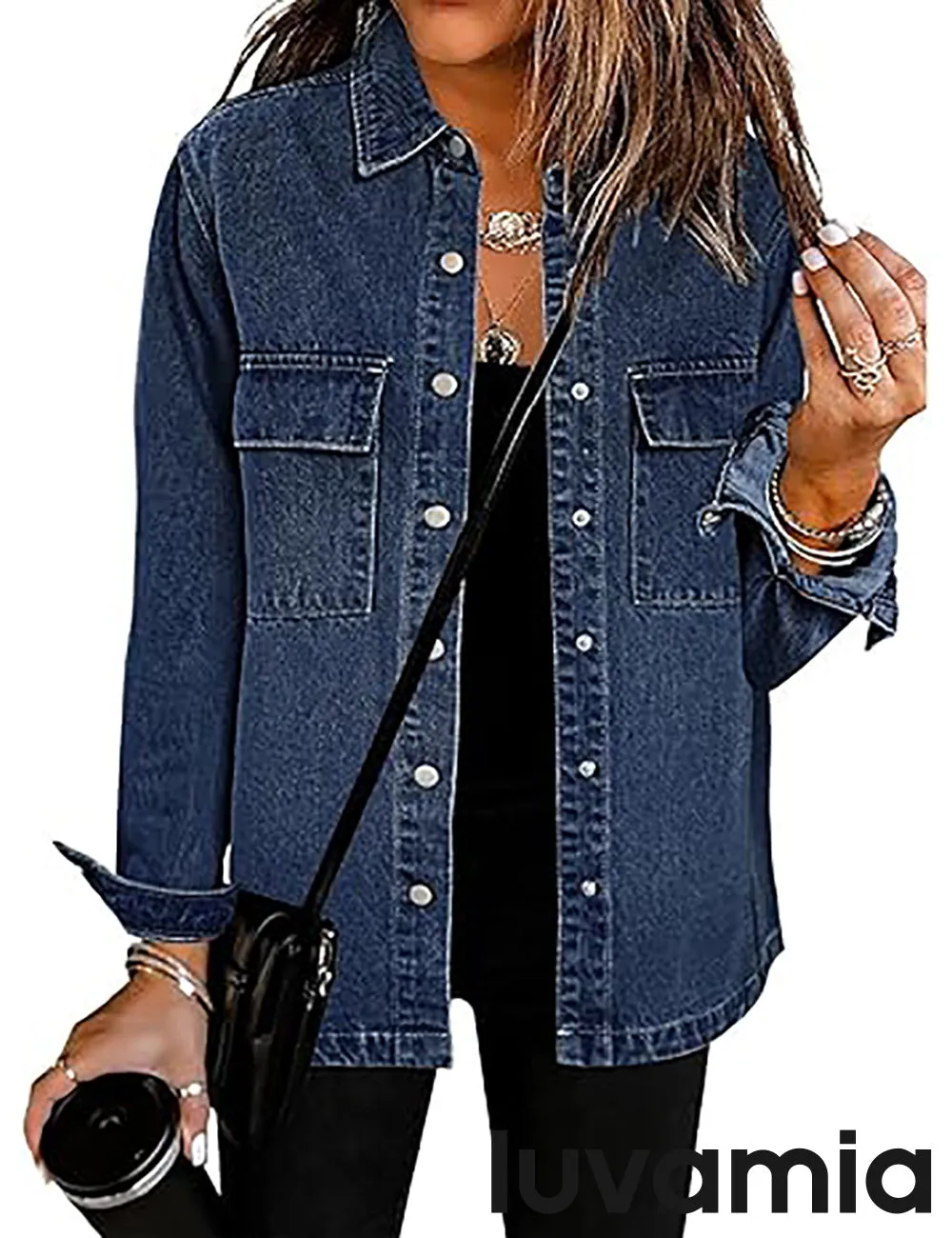luvamia 2025 Jean Jackets for Women Fashion Oversized Button Down Denim Jacket Western Fall Shacket Jacket with Pockets