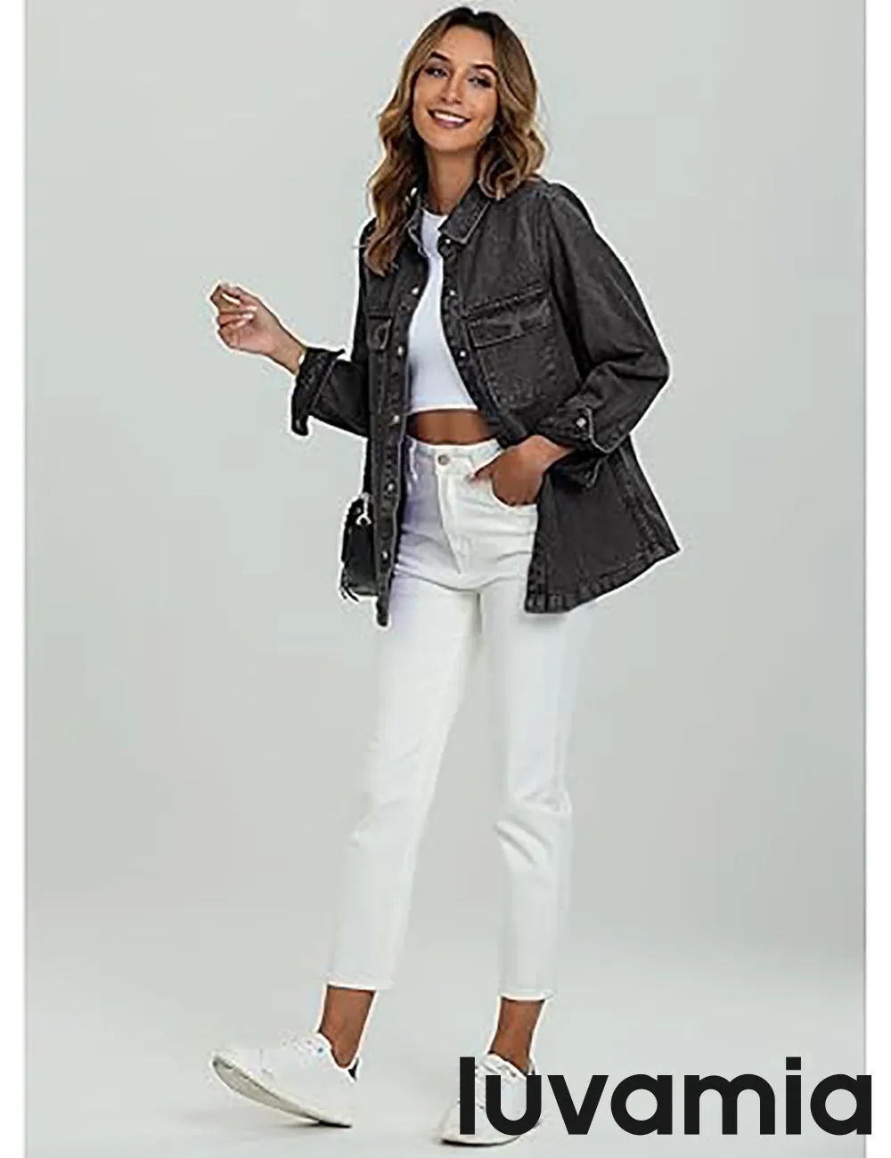 luvamia 2025 Jean Jackets for Women Fashion Oversized Button Down Denim Jacket Western Fall Shacket Jacket with Pockets