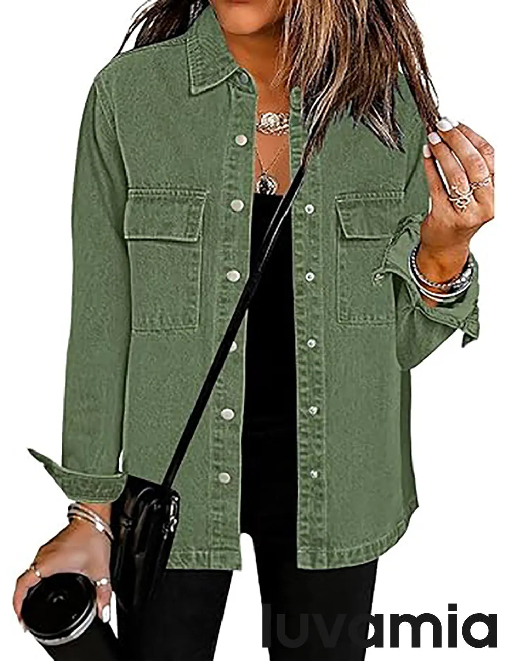 luvamia 2025 Jean Jackets for Women Fashion Oversized Button Down Denim Jacket Western Fall Shacket Jacket with Pockets