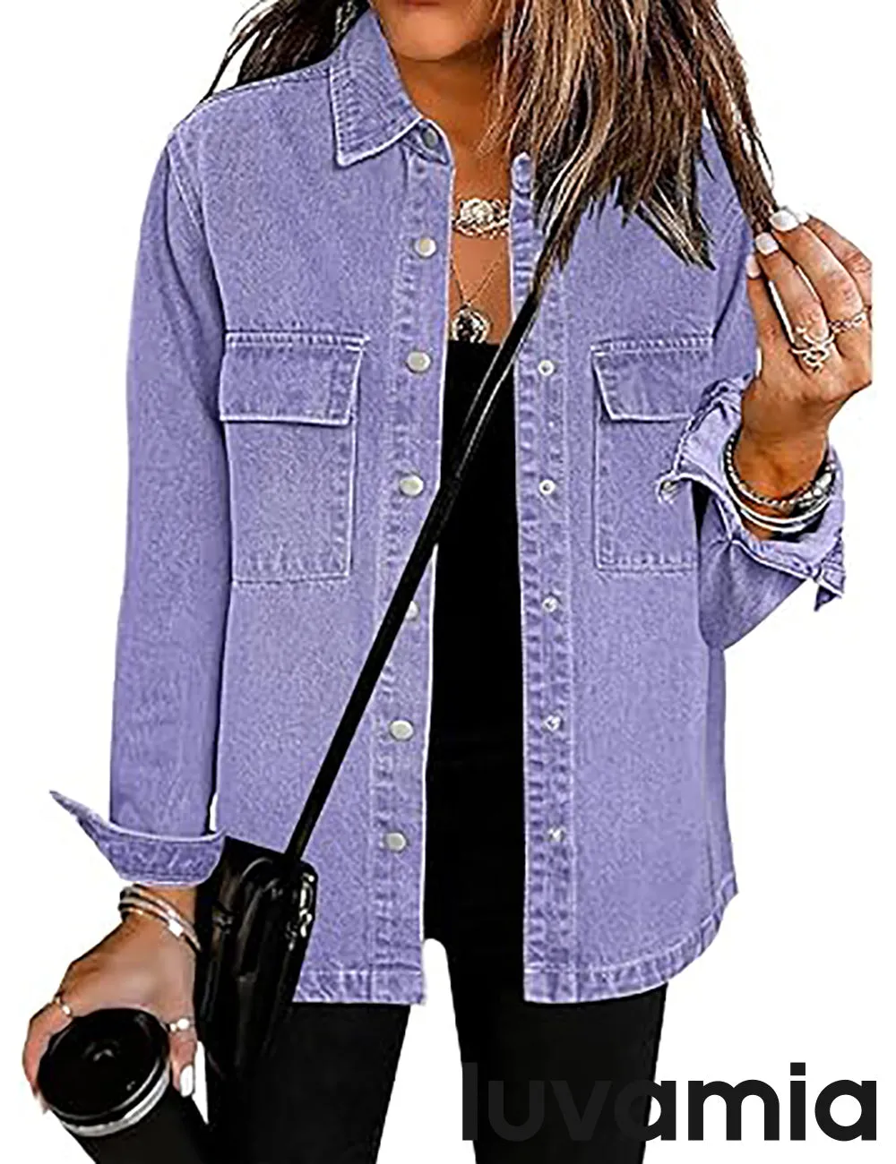 luvamia 2025 Jean Jackets for Women Fashion Oversized Button Down Denim Jacket Western Fall Shacket Jacket with Pockets